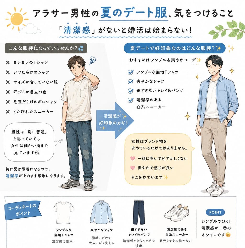 アラサー男性・夏の婚活は服装で差がつく✨